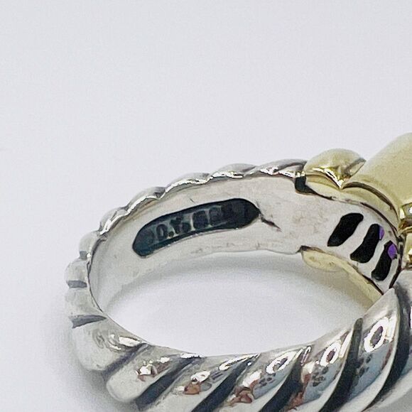 David Yurman Amethyst Noblesse Ring 14k Yellow Gold Sterling Silver Cable Size 5 - Picture 10 of 12
